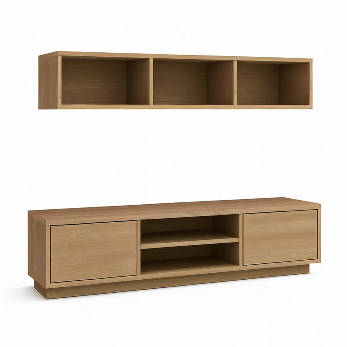Oak Engineered Wood TV Stand and Wall-Mounted Storage Shelf Set, 70.9 x 15.7 x 17.7 in
