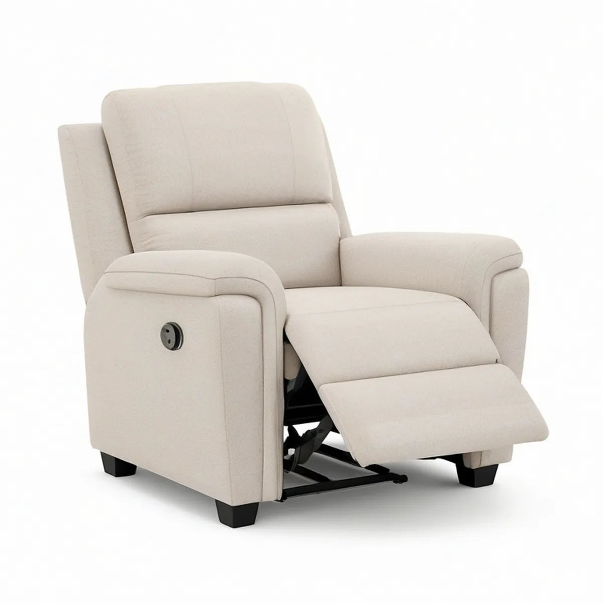Cream Manual Recliner Chair with Footrest, Polyester Upholstery, 35 x 39 x 40 in