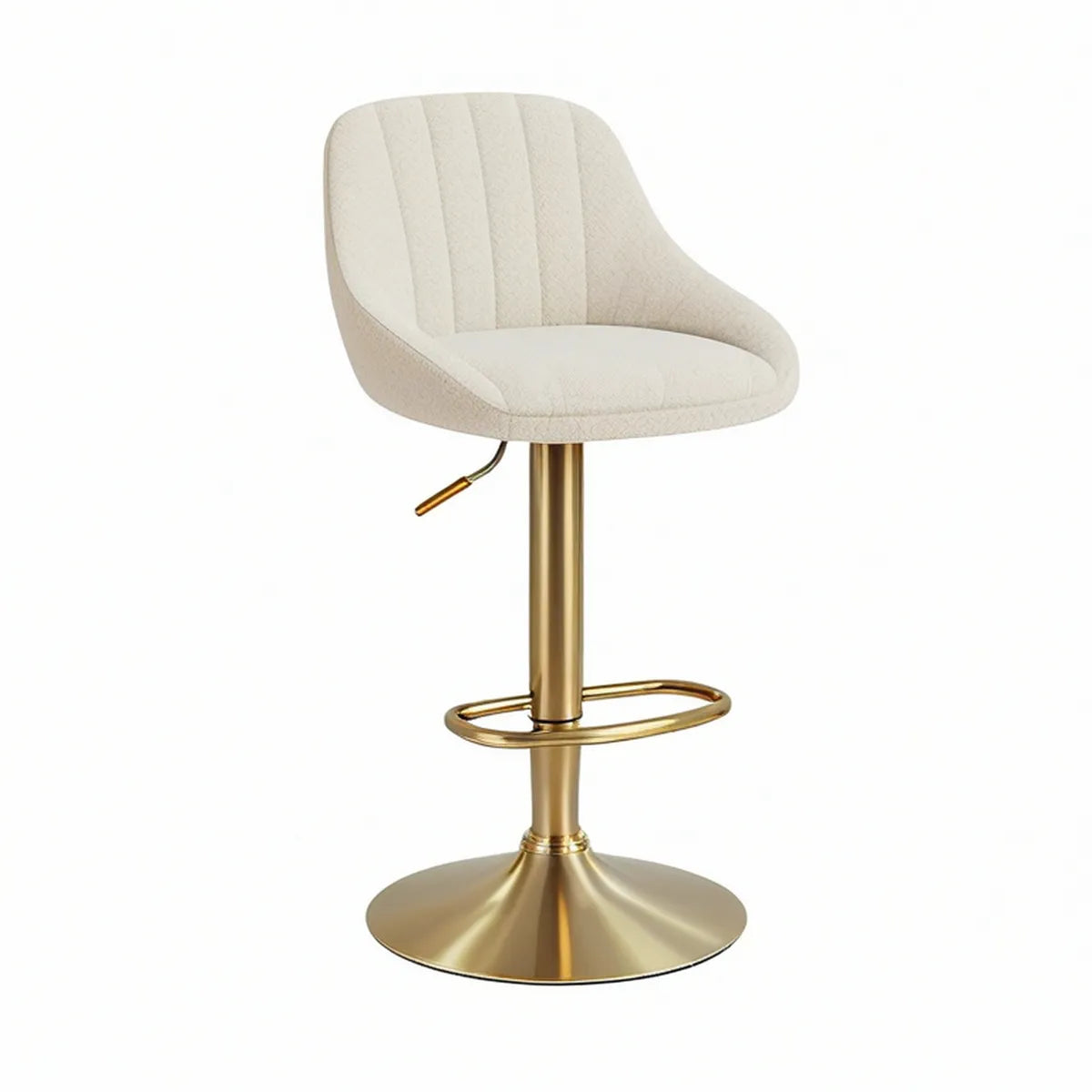 Ivory Bouclé Adjustable Swivel Bar Stool with Gold Steel Base, 45 x 50 x 88-108 cm