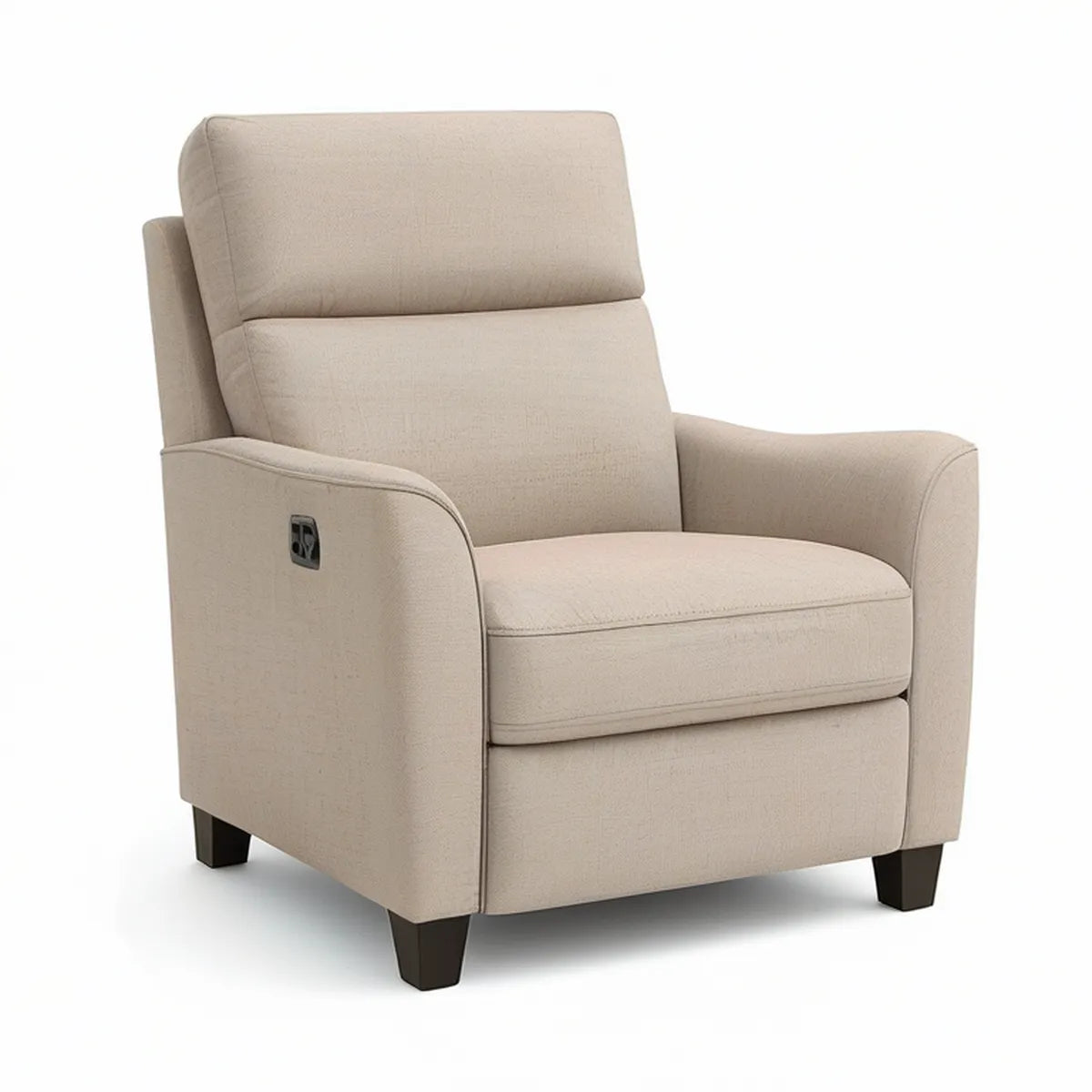 Beige Manual Reclining Armchair with Dark Brown Wood Legs, 35 x 38 x 42 in