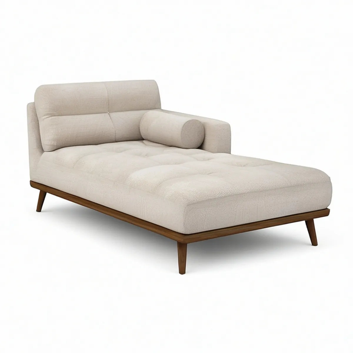 Beige Right-Arm Chaise Lounge, 70 x 39 x 32 in, Polyester Upholstery with Walnut Brown Rubberwood Base