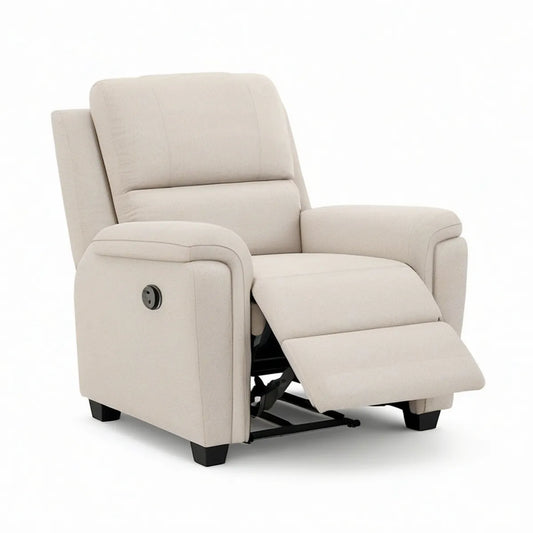 Cream Manual Recliner Chair with Footrest, Polyester Upholstery, 35 x 39 x 40 in