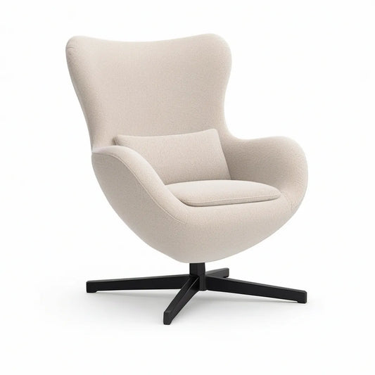 Cream Boucle Wingback Armchair with Black Steel Four-Star Base, 33 x 34 x 41 in