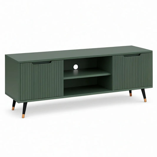55.1 in Dark Green TV Stand Media Console with Ribbed Sliding Doors and Cable Management