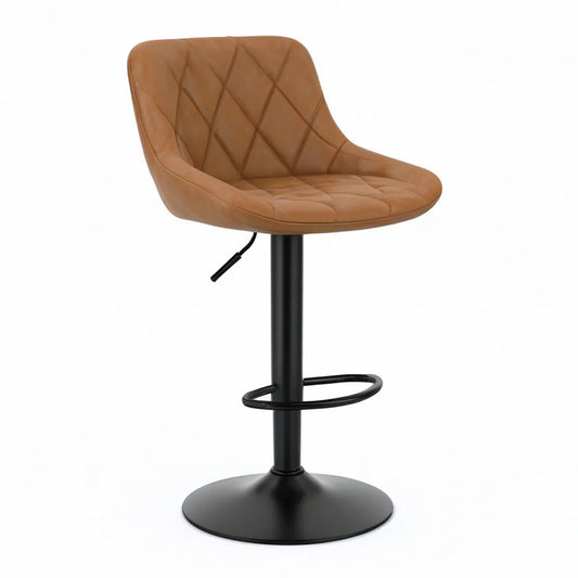 Adjustable Swivel Bar Stool with Brown PU Leather Seat and Black Steel Base, 20.5 x 20.5 x 36-44 in