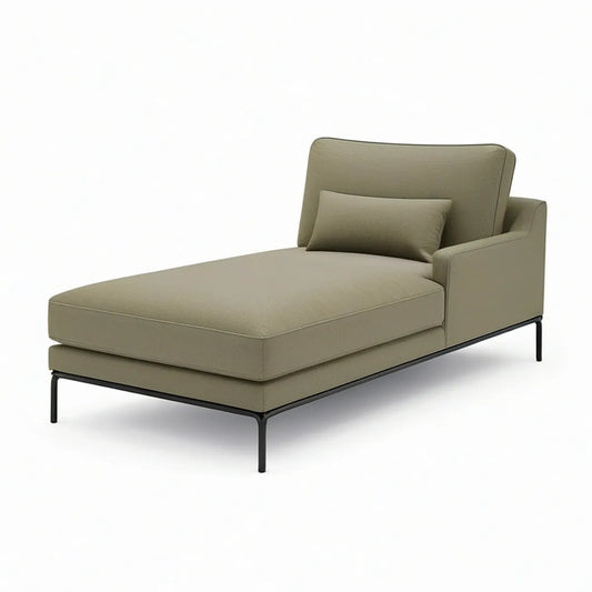 65 in Olive Green Upholstered Chaise Lounge with Right Arm, Lumbar Pillow and Black Steel Legs