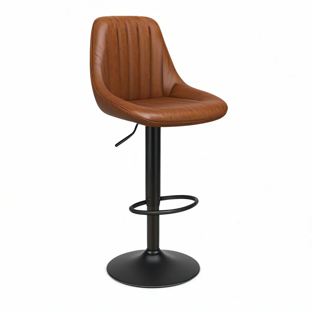 Adjustable Swivel Bar Stool with Backrest, Brown PU Leather Seat and Black Base, 20.5 x 20 x 35-43.5 in
