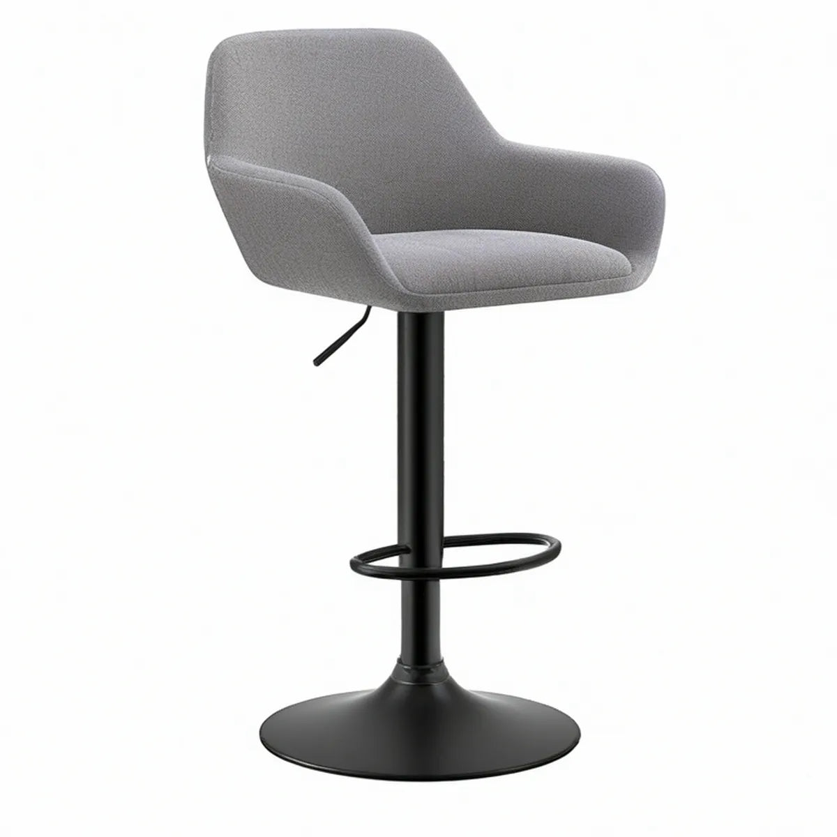 Adjustable Swivel Bar Stool, Gray Polyester Upholstery, Black Steel Base, 16.5 x 19.7 x 35.4-43.3 in