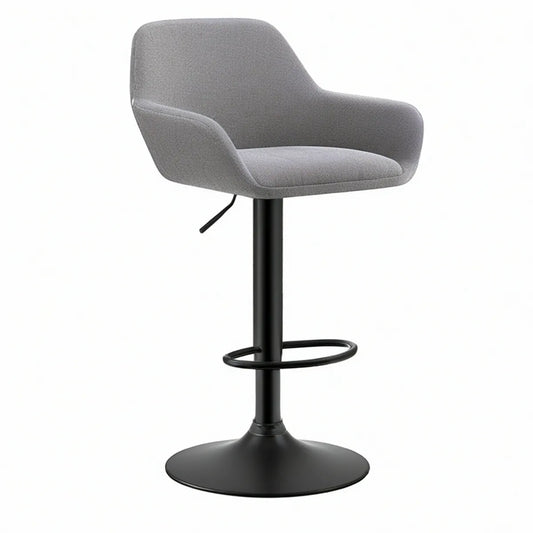 Adjustable Swivel Bar Stool, Gray Polyester Upholstery, Black Steel Base, 16.5 x 19.7 x 35.4-43.3 in