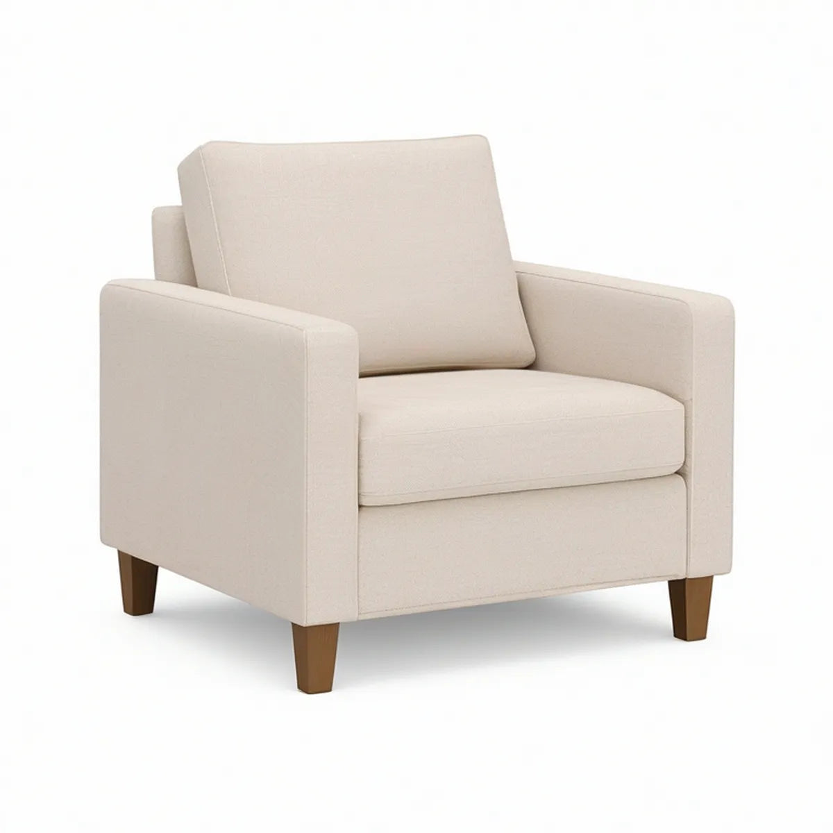 Ivory Upholstered Armchair with Brown Rubberwood Legs, 34 x 35 x 35 in