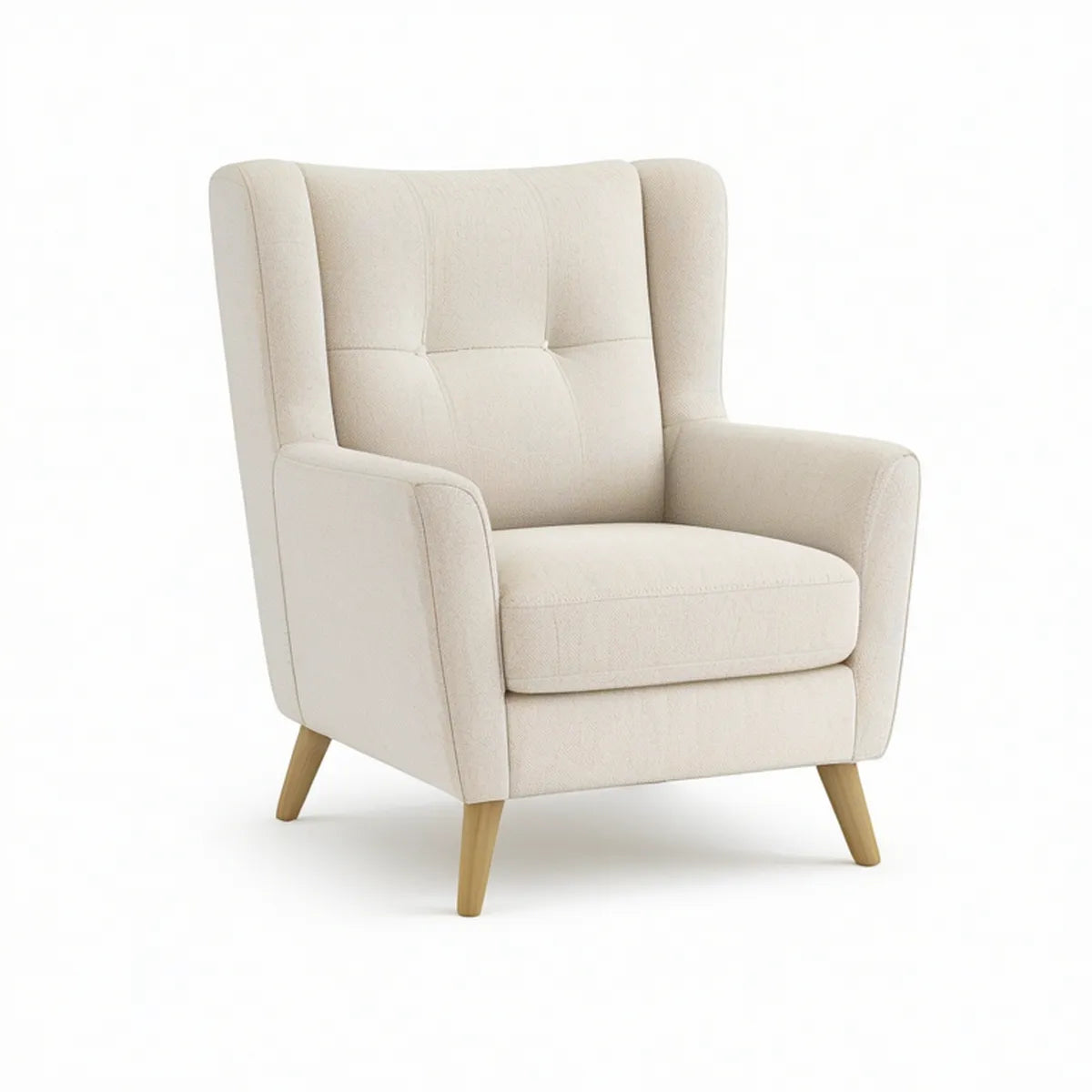Cream Polyester Upholstered Wingback Armchair, 30 x 34 x 40 in