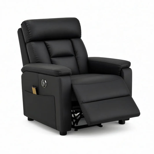 Black PU Leather Power Recliner Chair with Side Pocket, 35.4 x 37.8 x 39.4 in