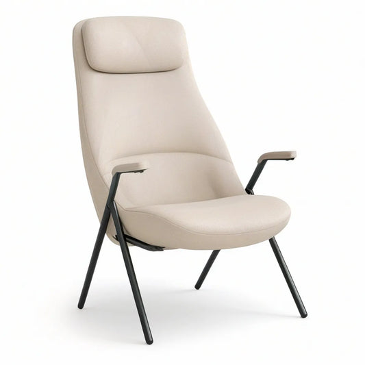Ivory Upholstered Lounge Armchair with Black Steel Frame, 30 x 33 x 41 in