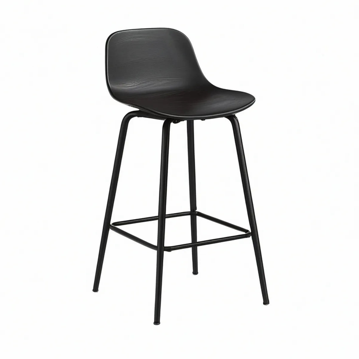 Black Counter Height Bar Stool, 19.0 x 20.0 x 42.0 in, Curved Polypropylene Seat with Black Powder-Coated Steel Frame